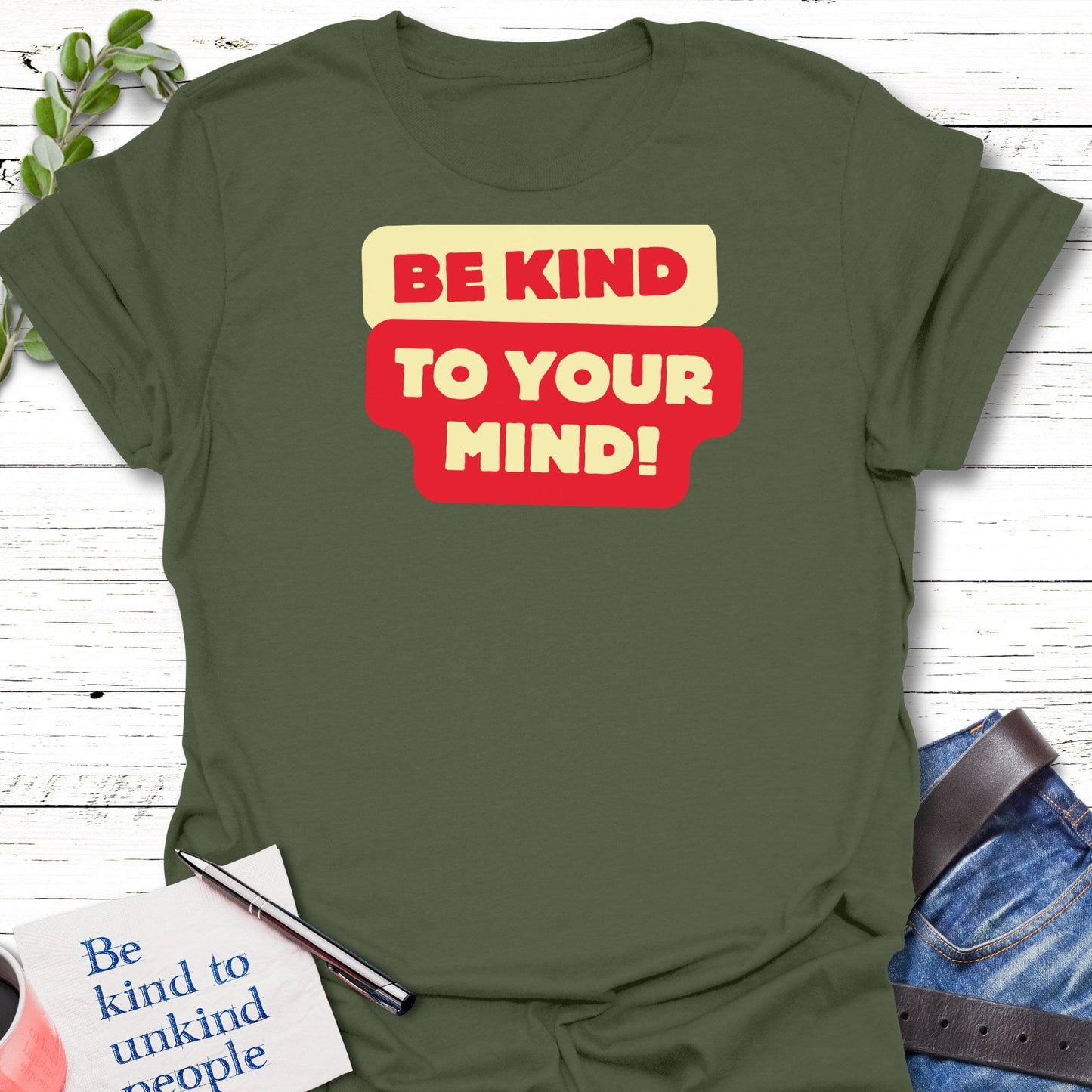 T-Shirt Military Green / S Mindful Kindness T-Shirt Echo Kindness Printify