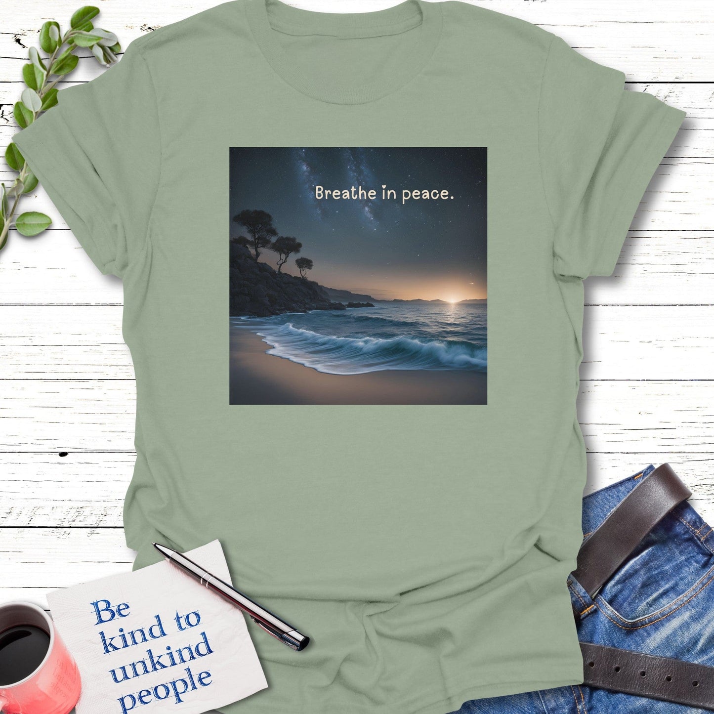 T-Shirt Sage / S Moonlit Calm T-Shirt Echo Kindness Printify