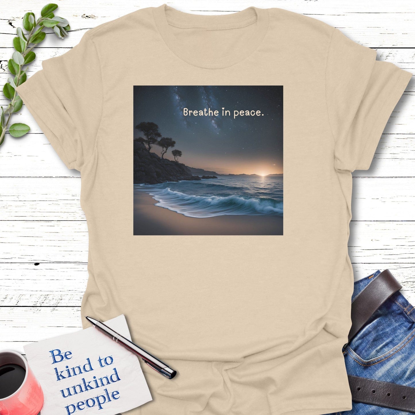 T-Shirt Sand / S Moonlit Calm T-Shirt Echo Kindness Printify