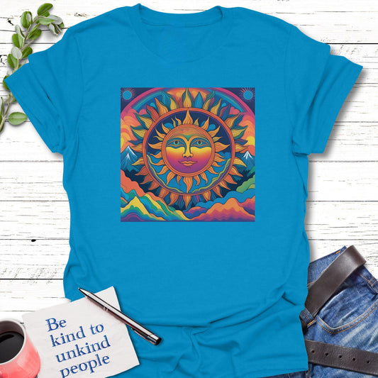 T-Shirt Sapphire / S Mountain Sunshine T-Shirt Echo Kindness Printify