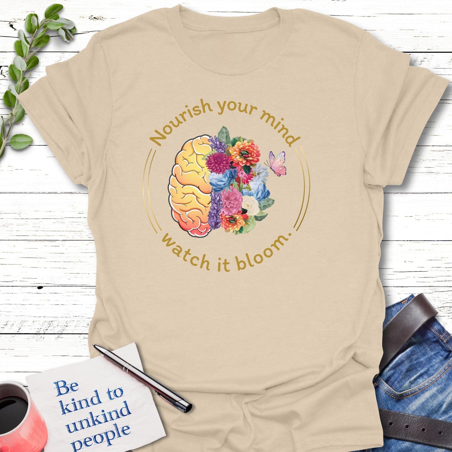 T-Shirt Sand / S Nourishing Bloom T-Shirt Echo Kindness Printify