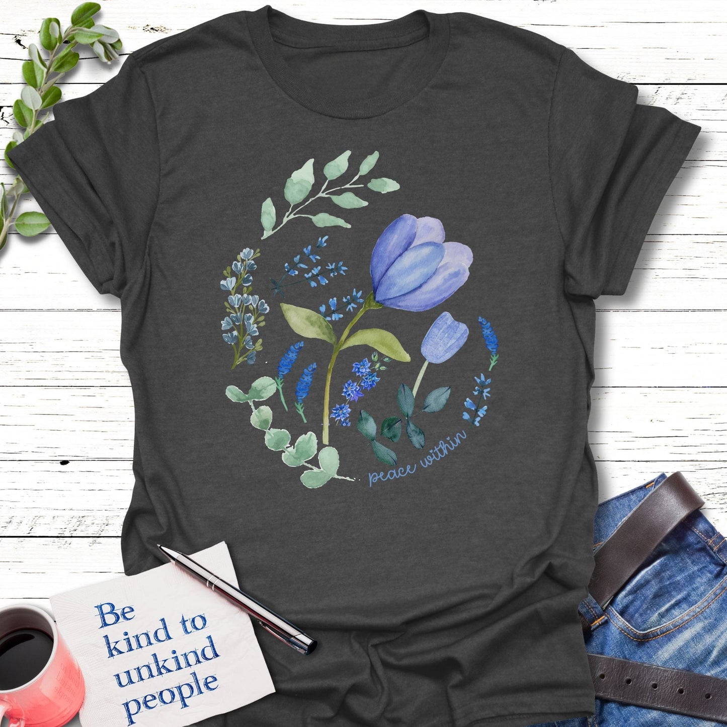 T-Shirt Dark Heather Grey / S Peace Within T-Shirt Echo Kindness Printify