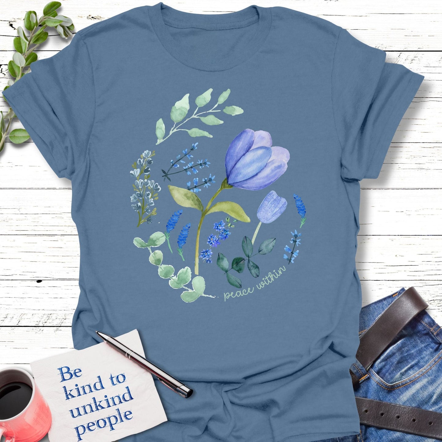 T-Shirt Indigo Blue / S Peace Within T-Shirt Echo Kindness Printify