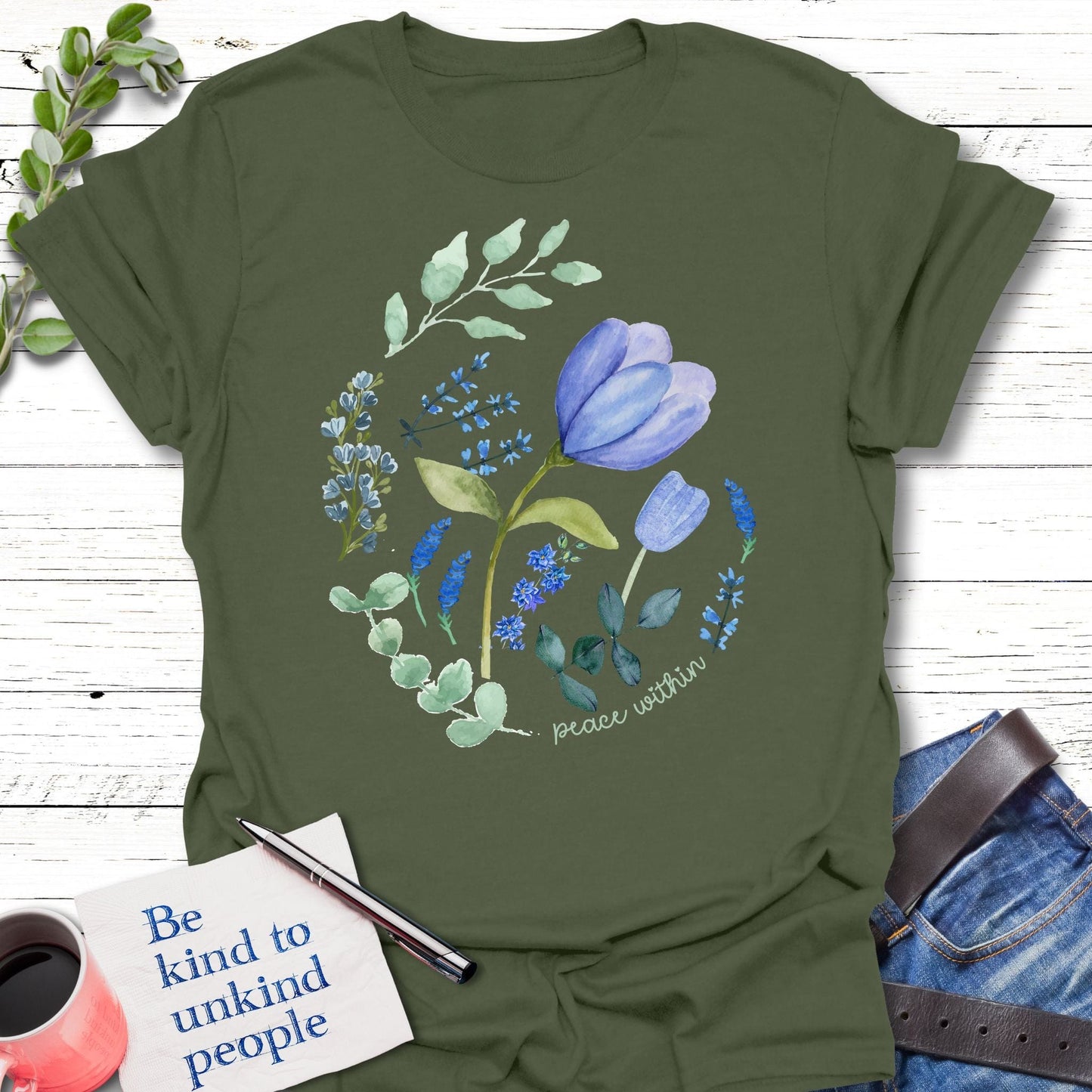 T-Shirt Military Green / S Peace Within T-Shirt Echo Kindness Printify