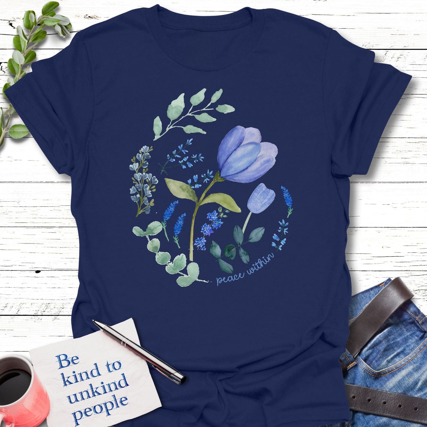 T-Shirt Navy / S Peace Within T-Shirt Echo Kindness Printify