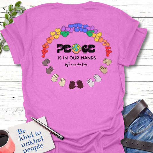 T-Shirt Heather Radiant Orchid / S Peaceful hands T-Shirt Echo Kindness Printify