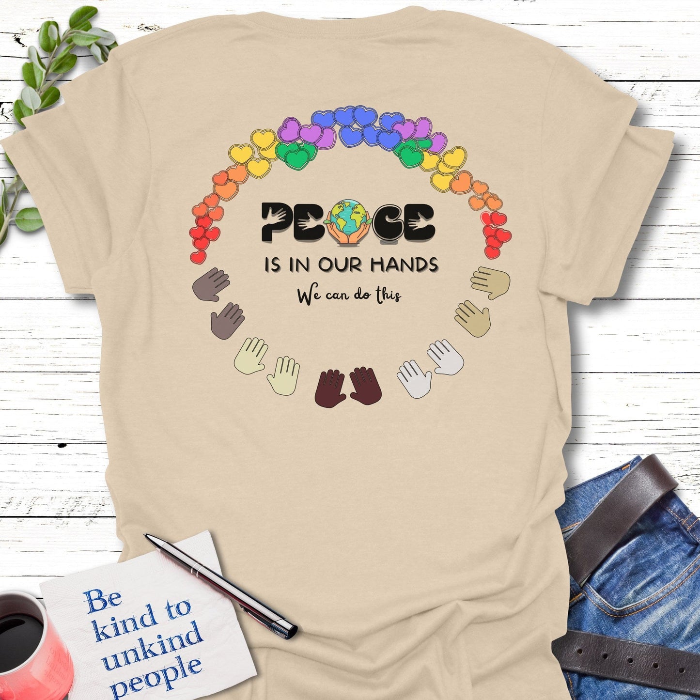 T-Shirt Sand / S Peaceful hands T-Shirt Echo Kindness Printify