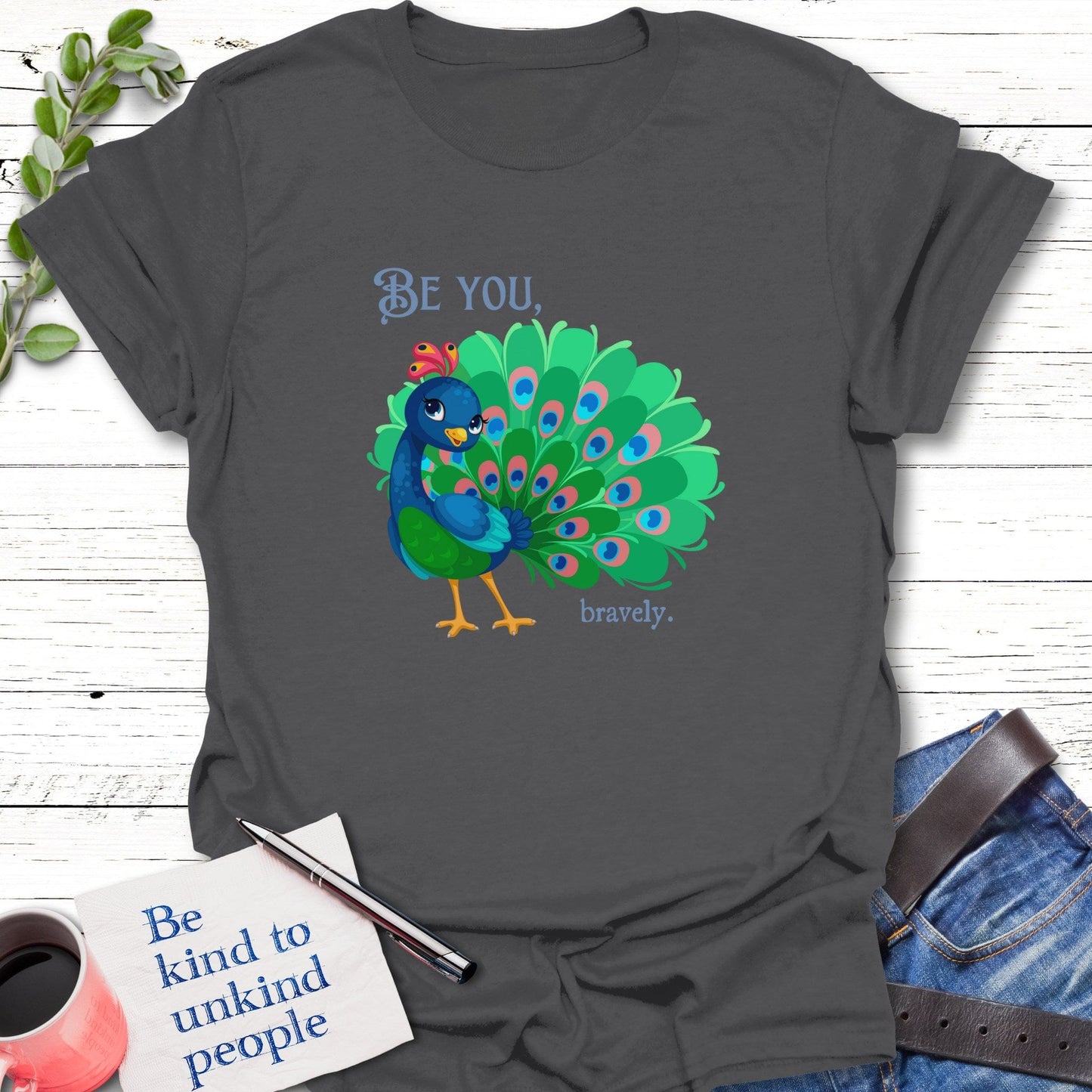 T-Shirt Charcoal / S Peacock Power T-Shirt Echo Kindness Printify