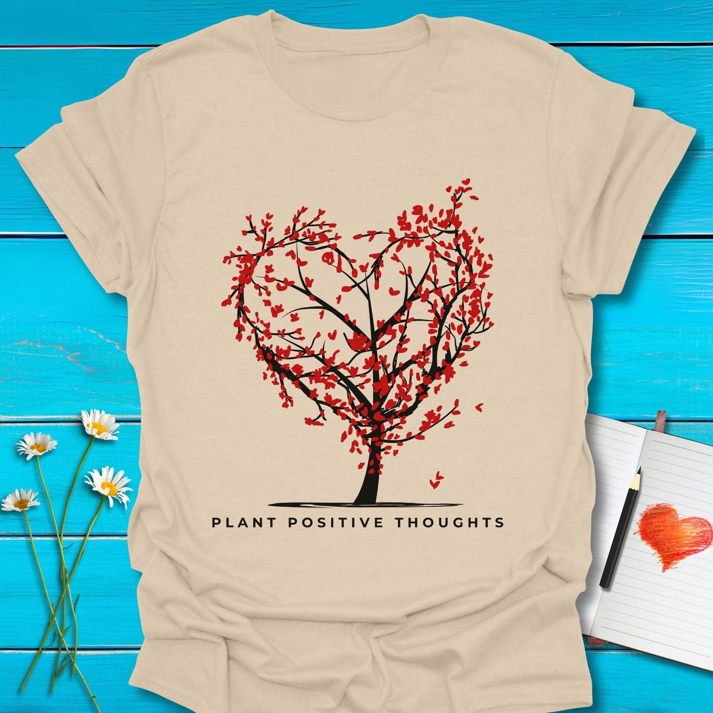 T-Shirt Sand / S Plant positive T-Shirt Echo Kindness Printify