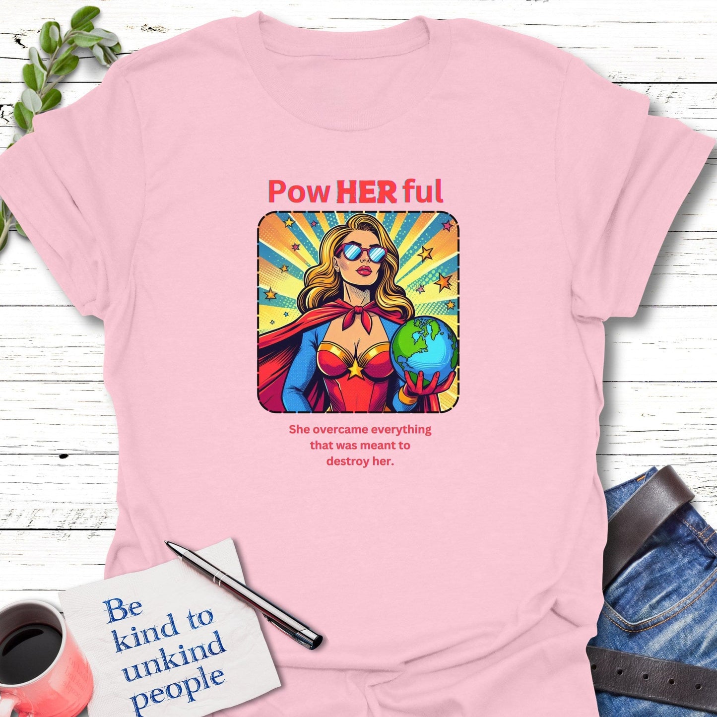 T-Shirt Light Pink / S Pow Her Full T-Shirt Echo Kindness Printify