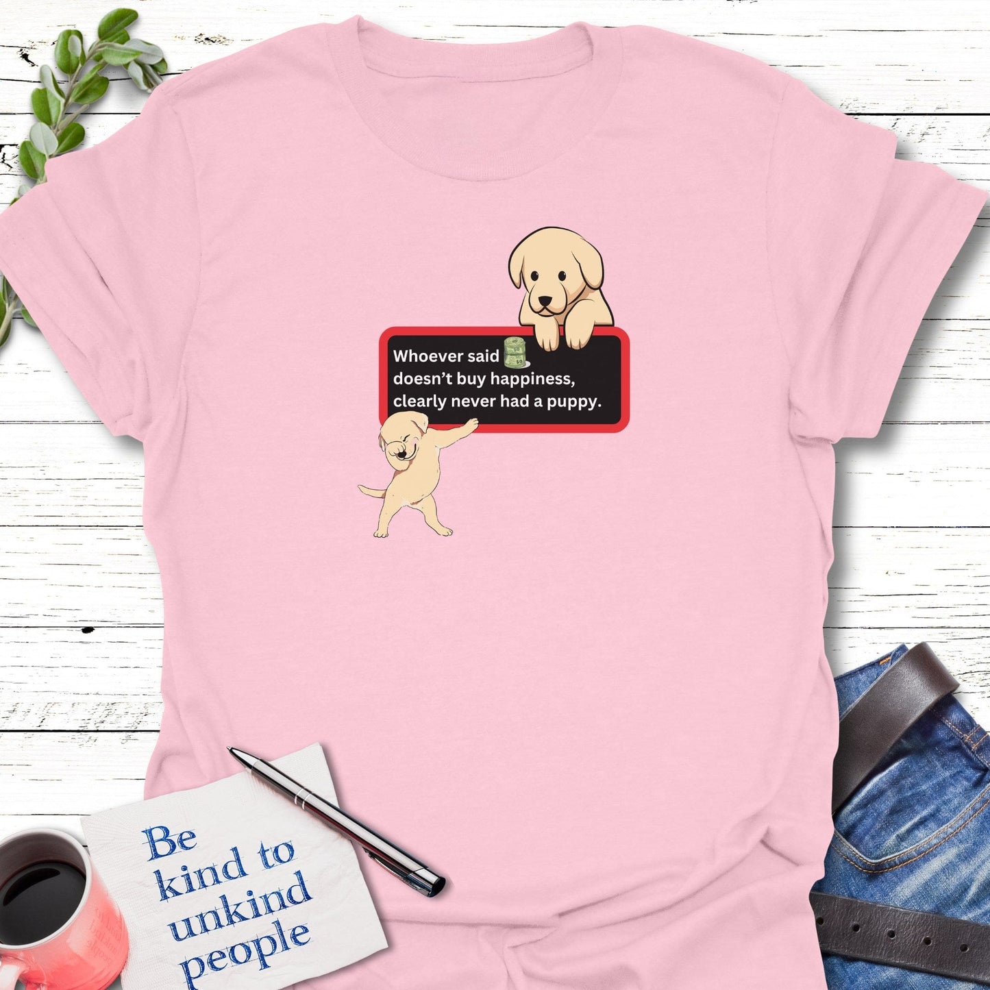 T-Shirt Light Pink / S Puppy Happiness T-Shirt Echo Kindness Printify
