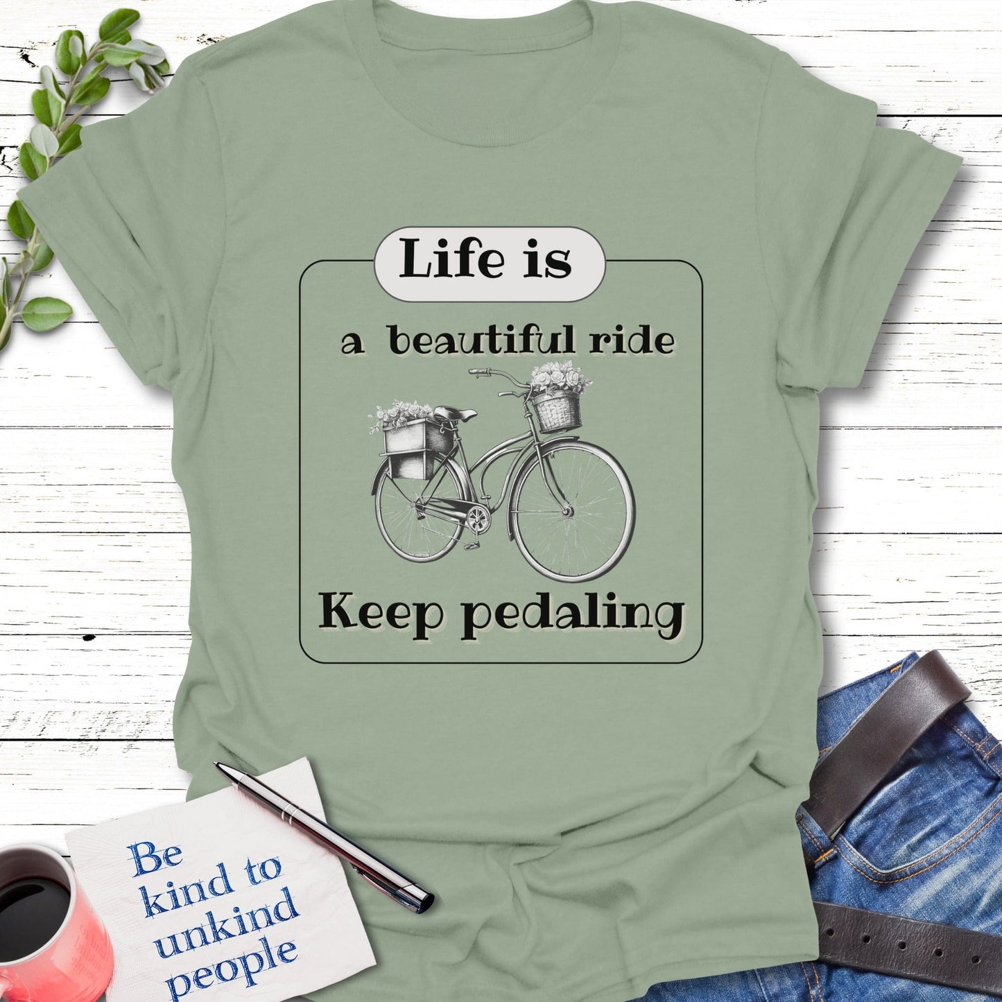 T-Shirt Sage / S Ride on T-Shirt Echo Kindness Printify