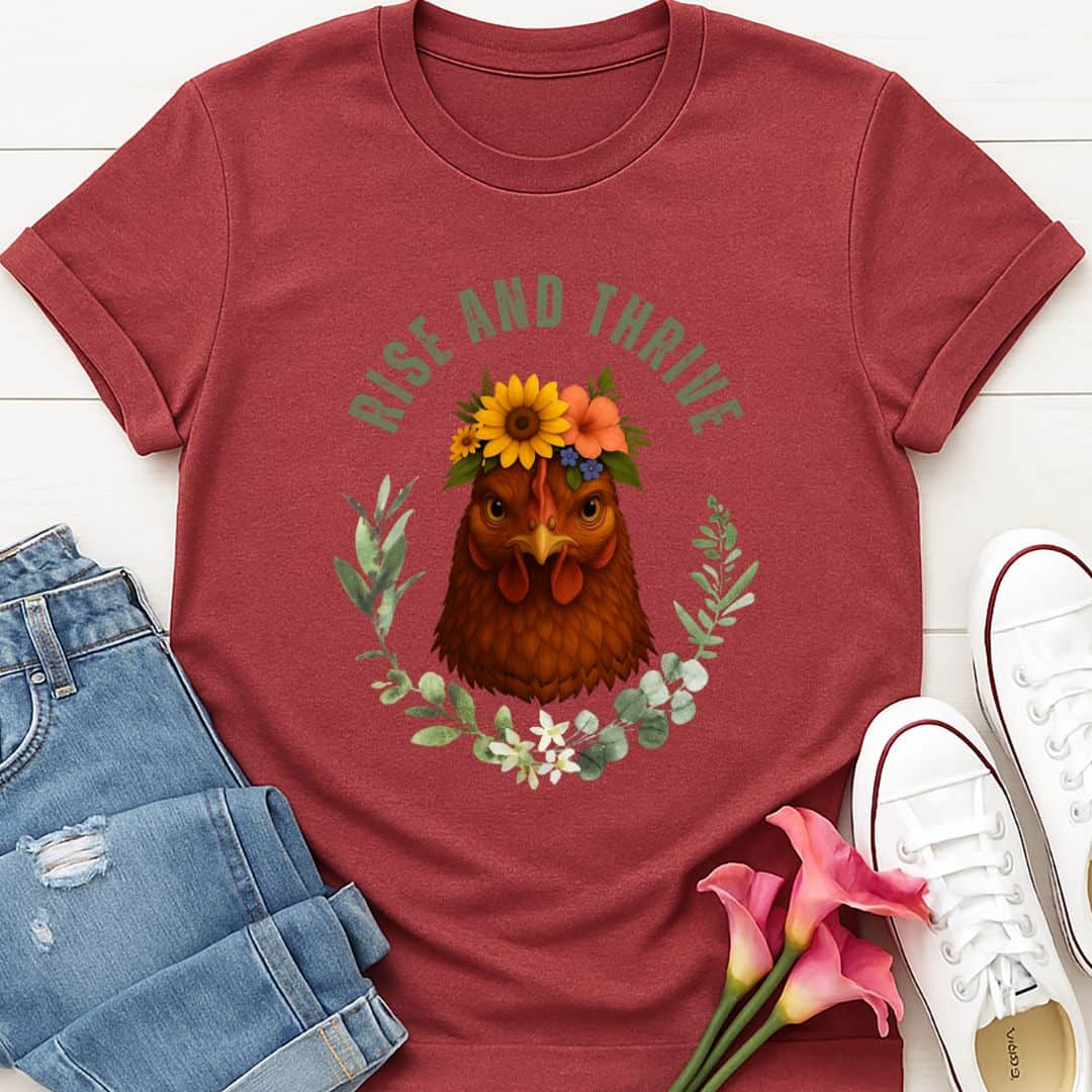T-Shirt Heather Cardinal / S Rise and Thrive Chicken T-Shirt Echo Kindness