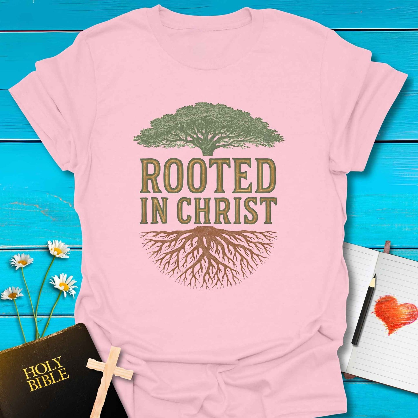 T-Shirt Light Pink / S Rooted in Christ T-Shirt Echo Kindness Printify