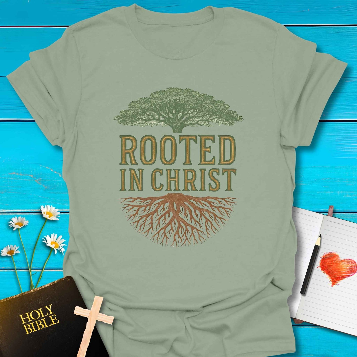 T-Shirt Sage / S Rooted in Christ T-Shirt Echo Kindness Printify