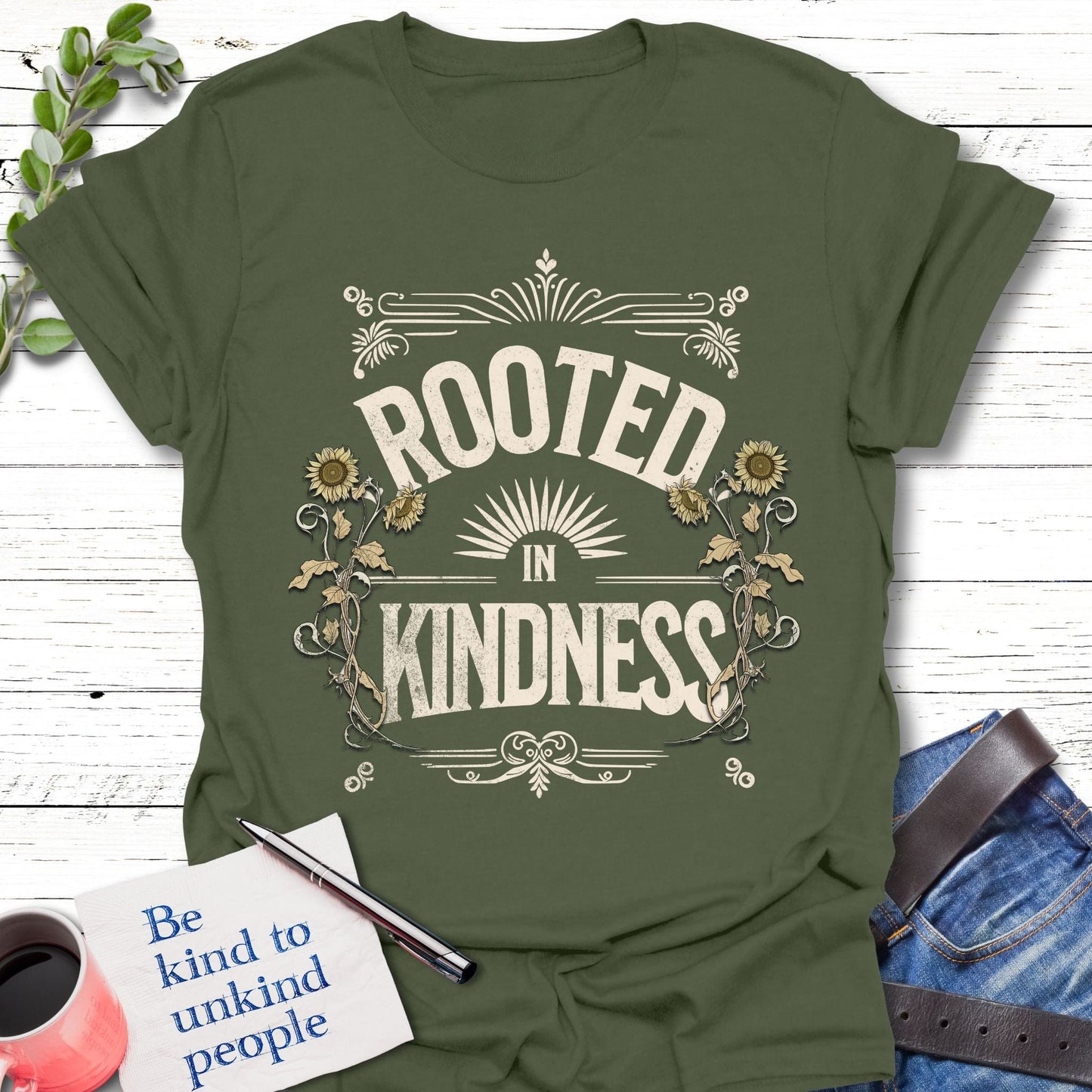 T-Shirt Military Green / S Rooted in Kindness T-Shirt Echo Kindness Printify