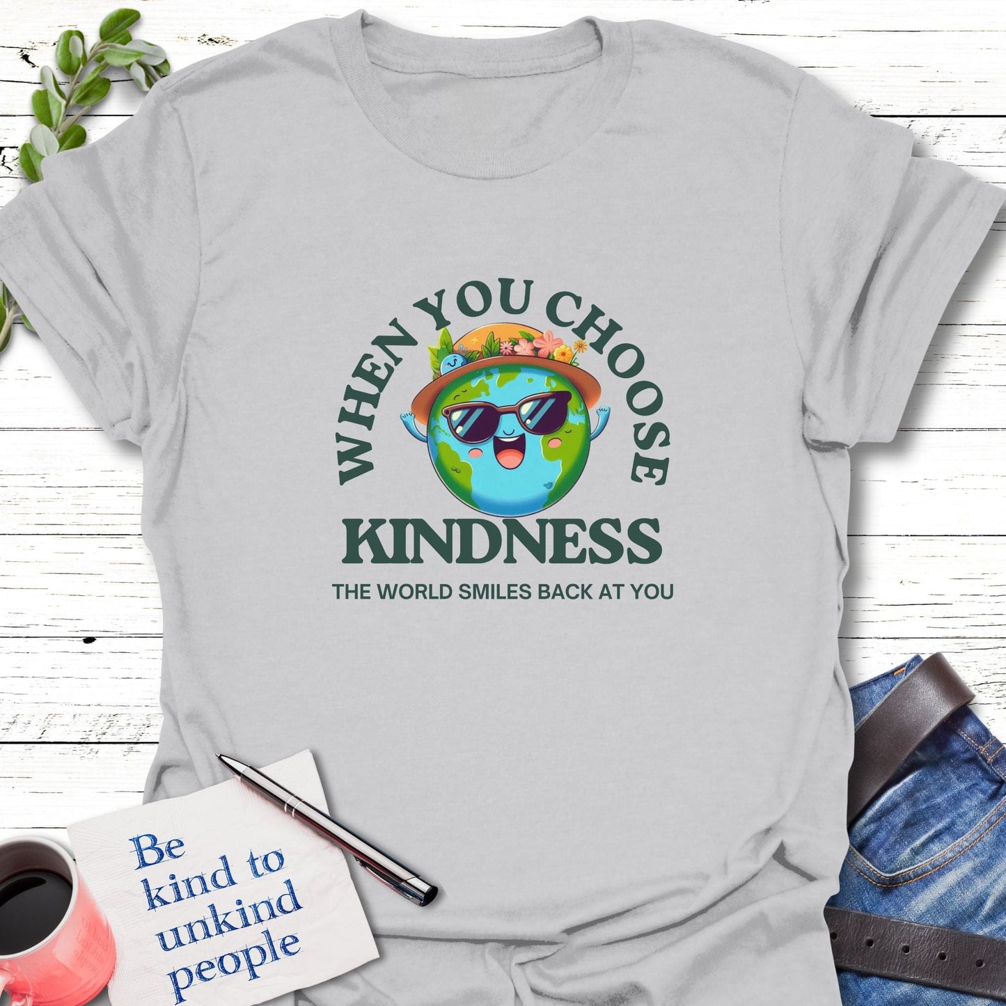 T-Shirt S / Ice Grey Smiling Earth T-Shirt Echo Kindness Printify