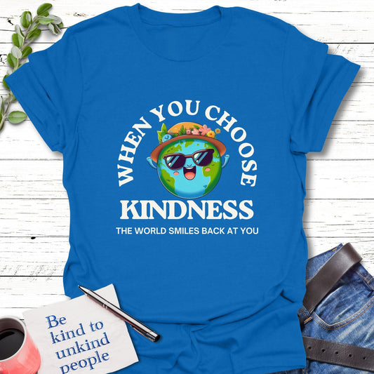 T-Shirt S / Royal Smiling Earth T-Shirt Echo Kindness Printify