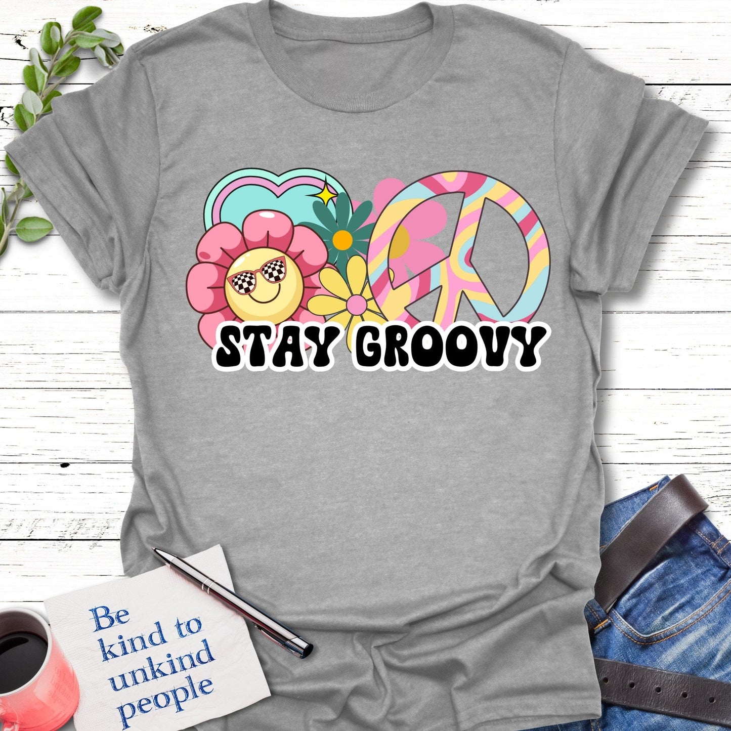 T-Shirt Sport Grey / S Stay Groovy T-Shirt Echo Kindness Printify