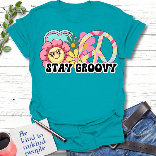 T-Shirt Tropical Blue / S Stay Groovy T-Shirt Echo Kindness Printify