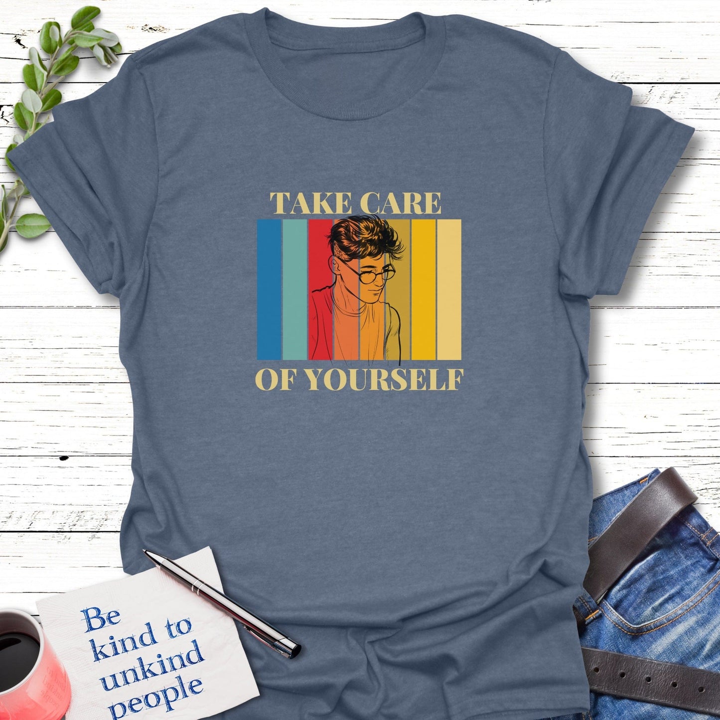 T-Shirt Heather indigo / S Take Care Dude T-Shirt Echo Kindness Printify