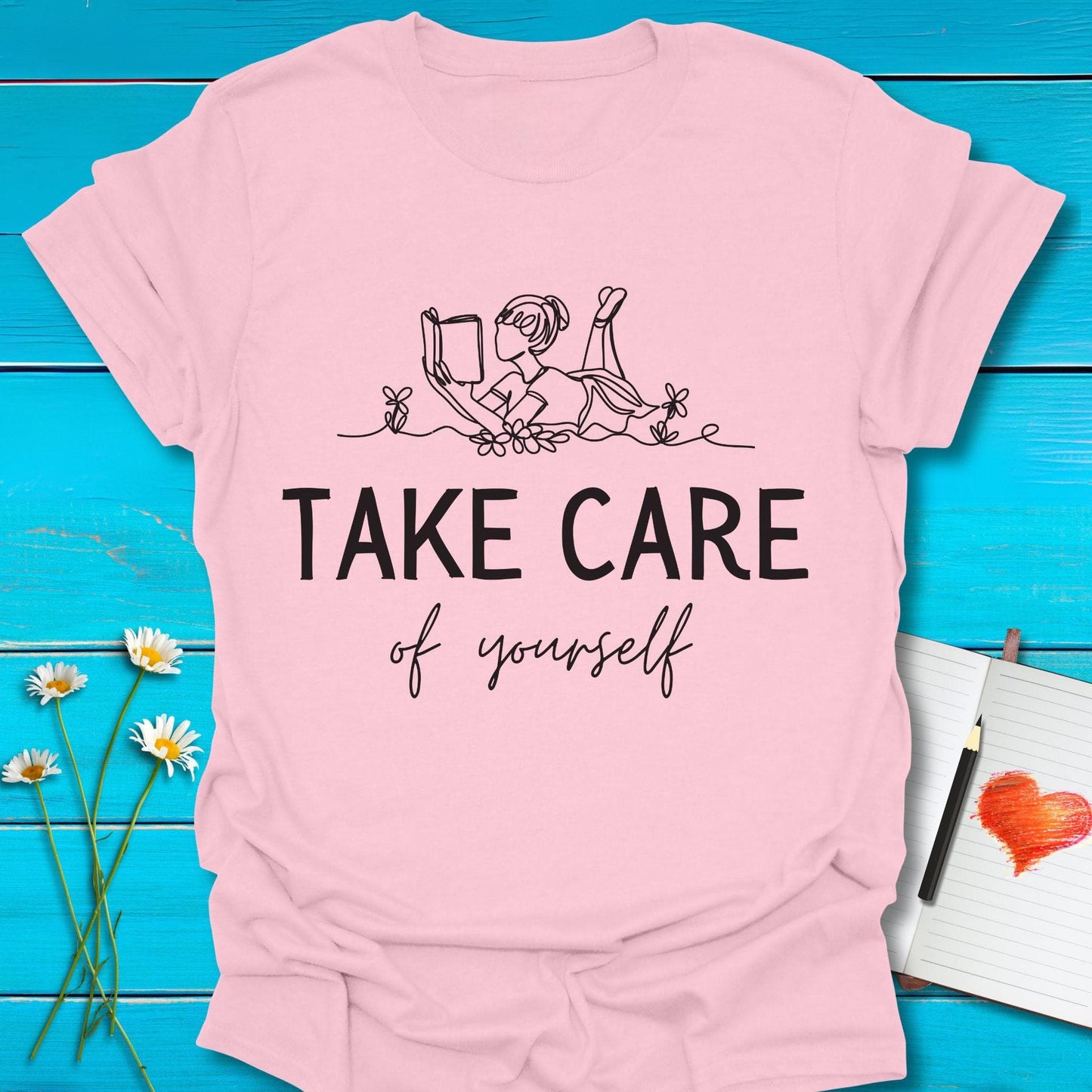 T-Shirt Light Pink / S Take Care T-Shirt Echo Kindness Printify