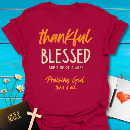 T-Shirt Antique Cherry Red / S Thankful Blessed T-Shirt Echo Kindness Printify