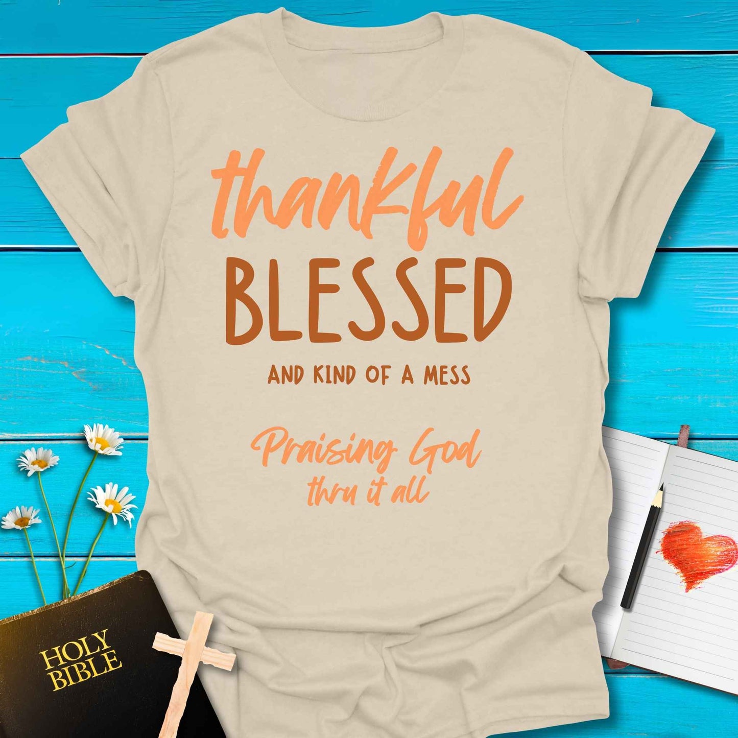 T-Shirt Natural / S Thankful Blessed T-Shirt Echo Kindness Printify