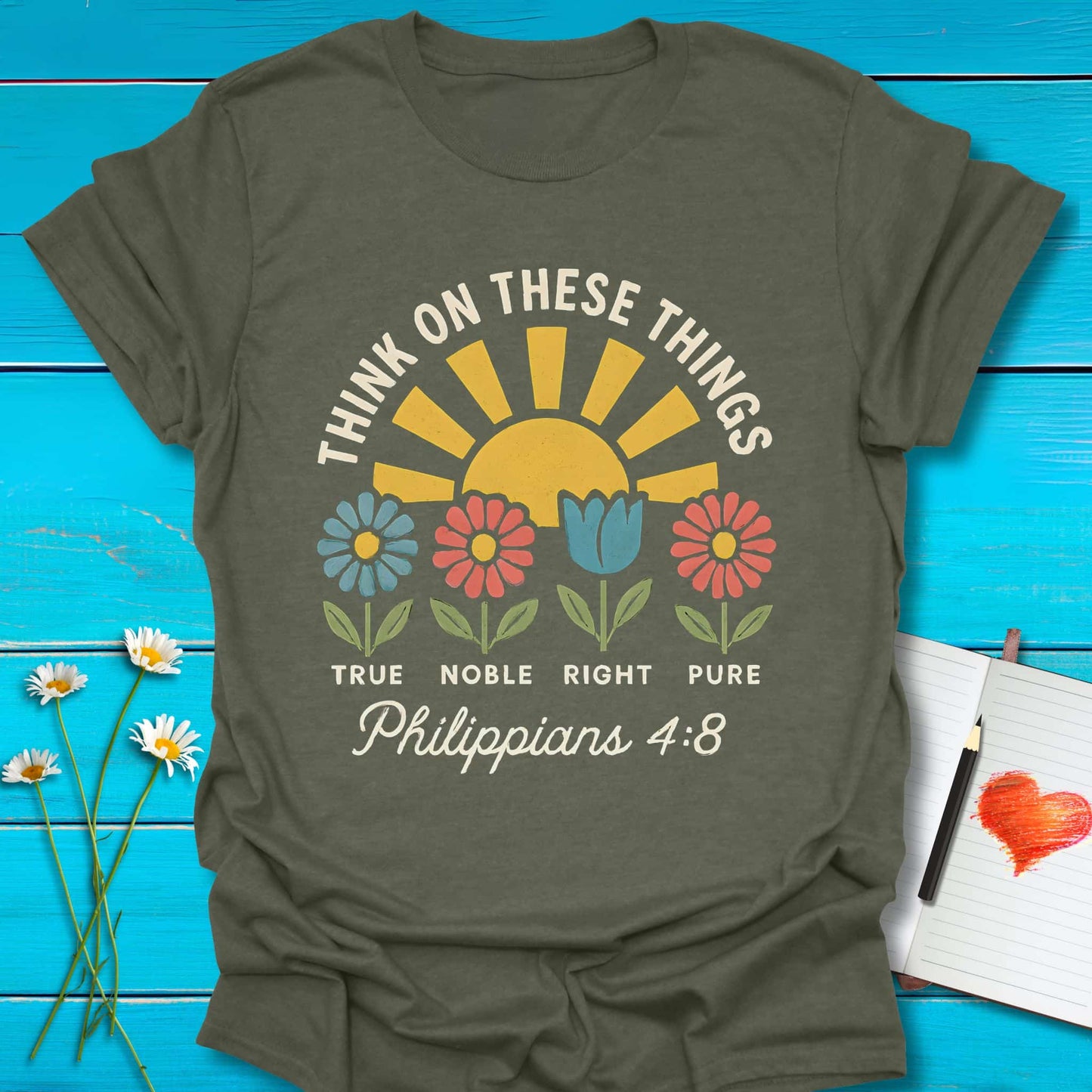 T-Shirt Heather Military Green / S Think on These T-Shirt Echo Kindness Printify