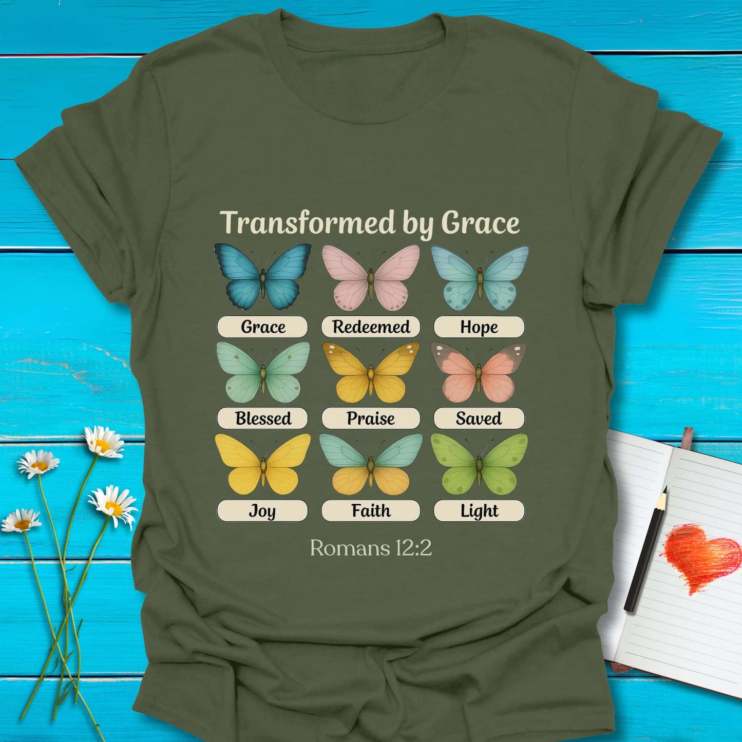 T-Shirt Military Green / S Transformed Butterflies T-Shirt Echo Kindness Printify