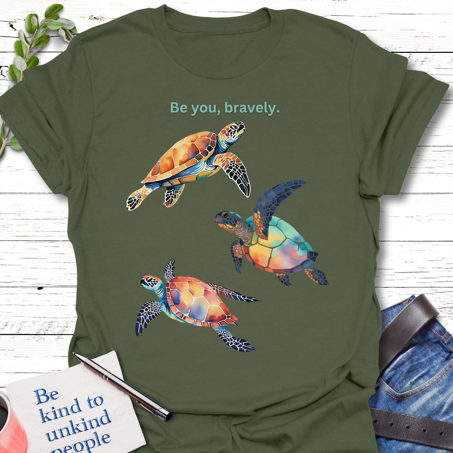 T-Shirt Military Green / S Turtle True T-Shirt Echo Kindness Printify