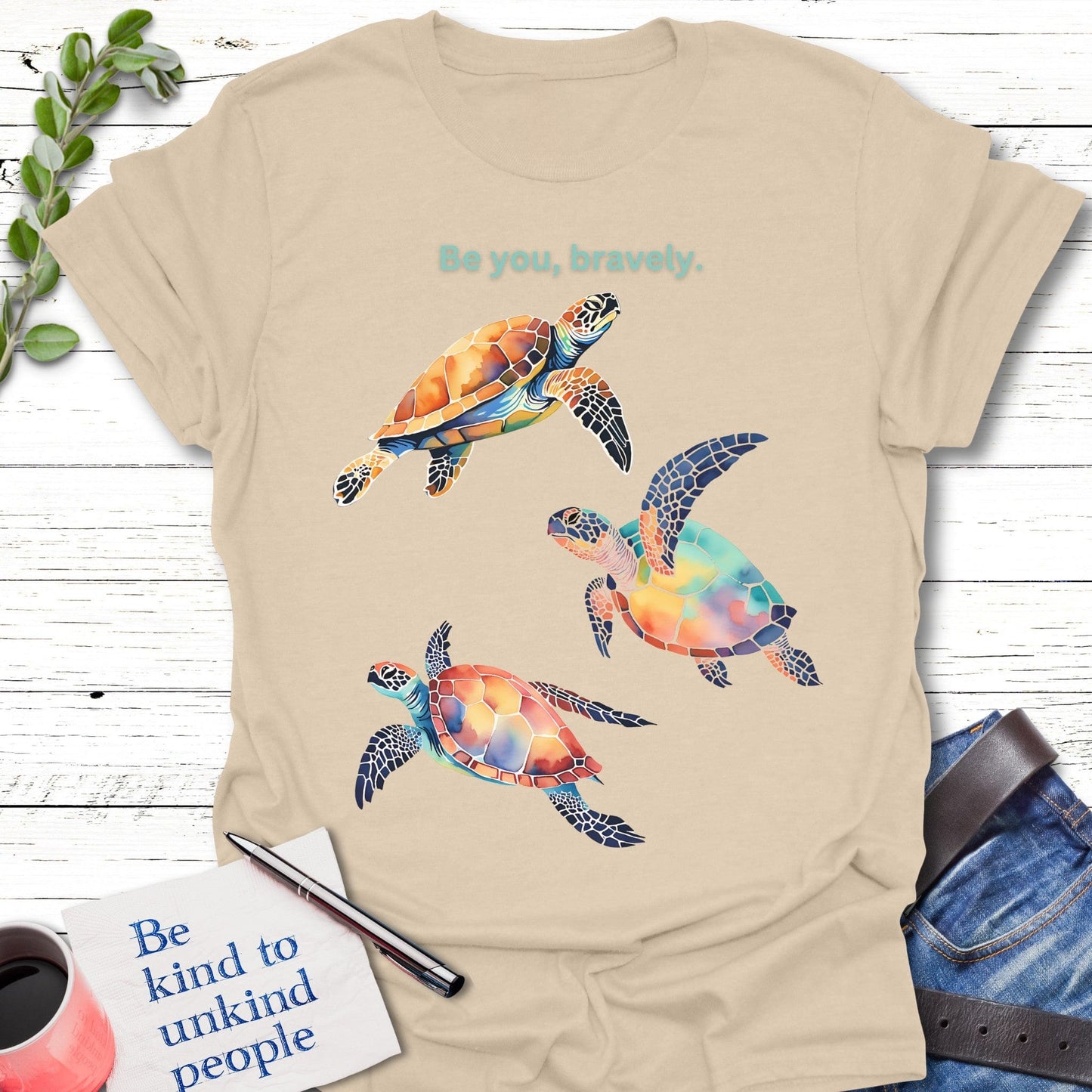 T-Shirt Sand / S Turtle True T-Shirt Echo Kindness Printify
