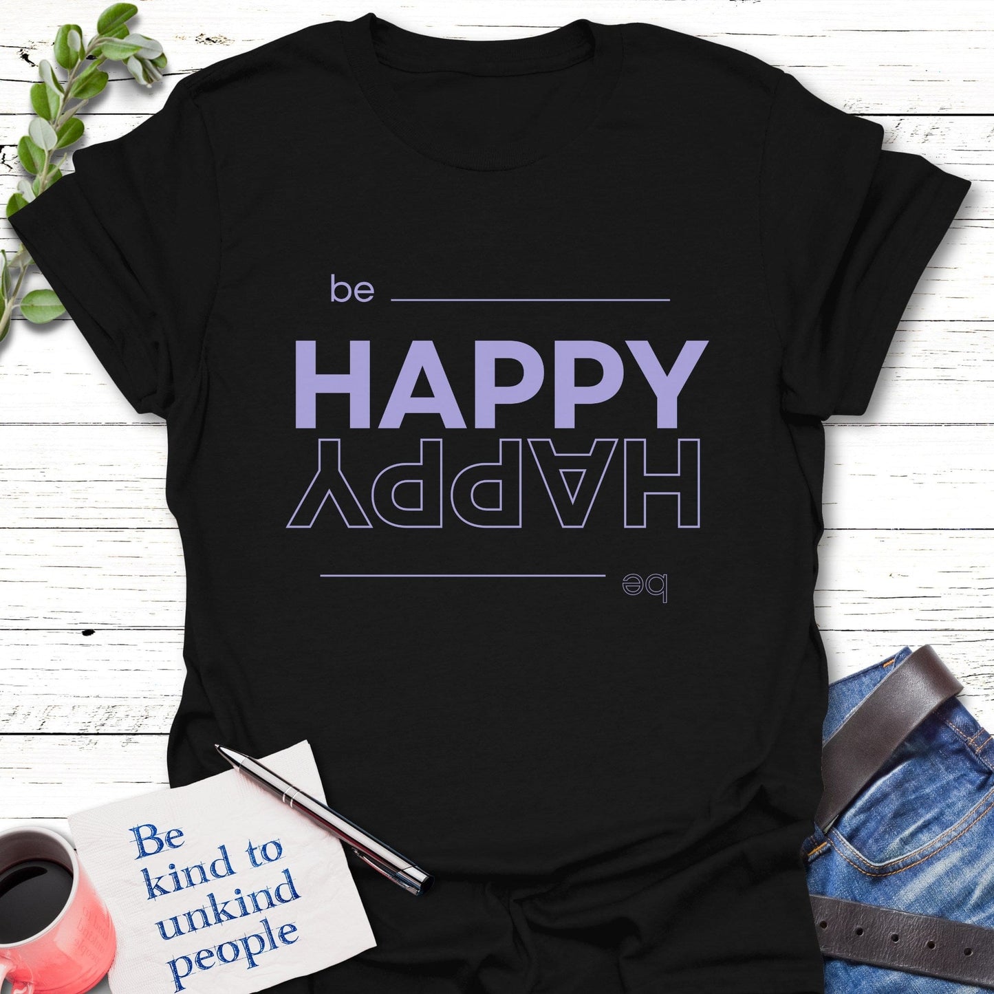 T-Shirt Black / S Upside Down Happy T-Shirt Echo Kindness Printify