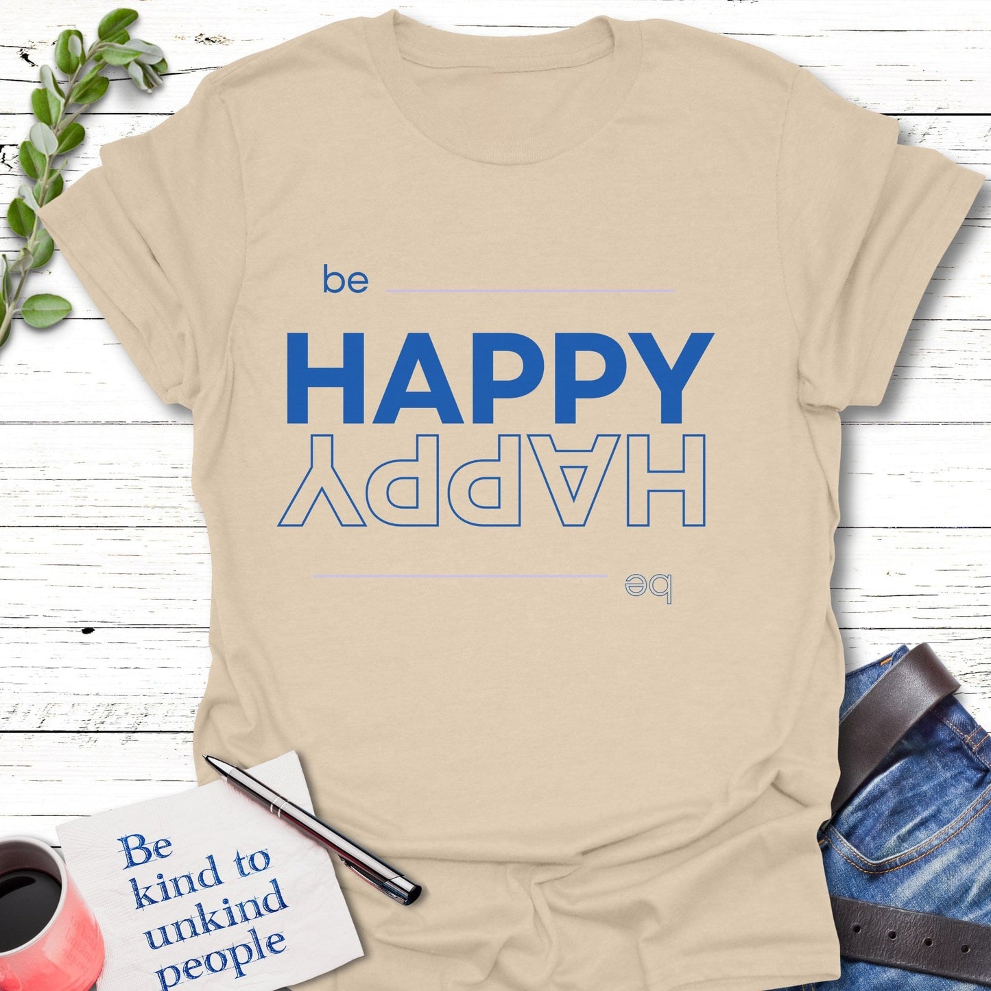 T-Shirt Sand / S Upside Down Happy T-Shirt Echo Kindness Printify