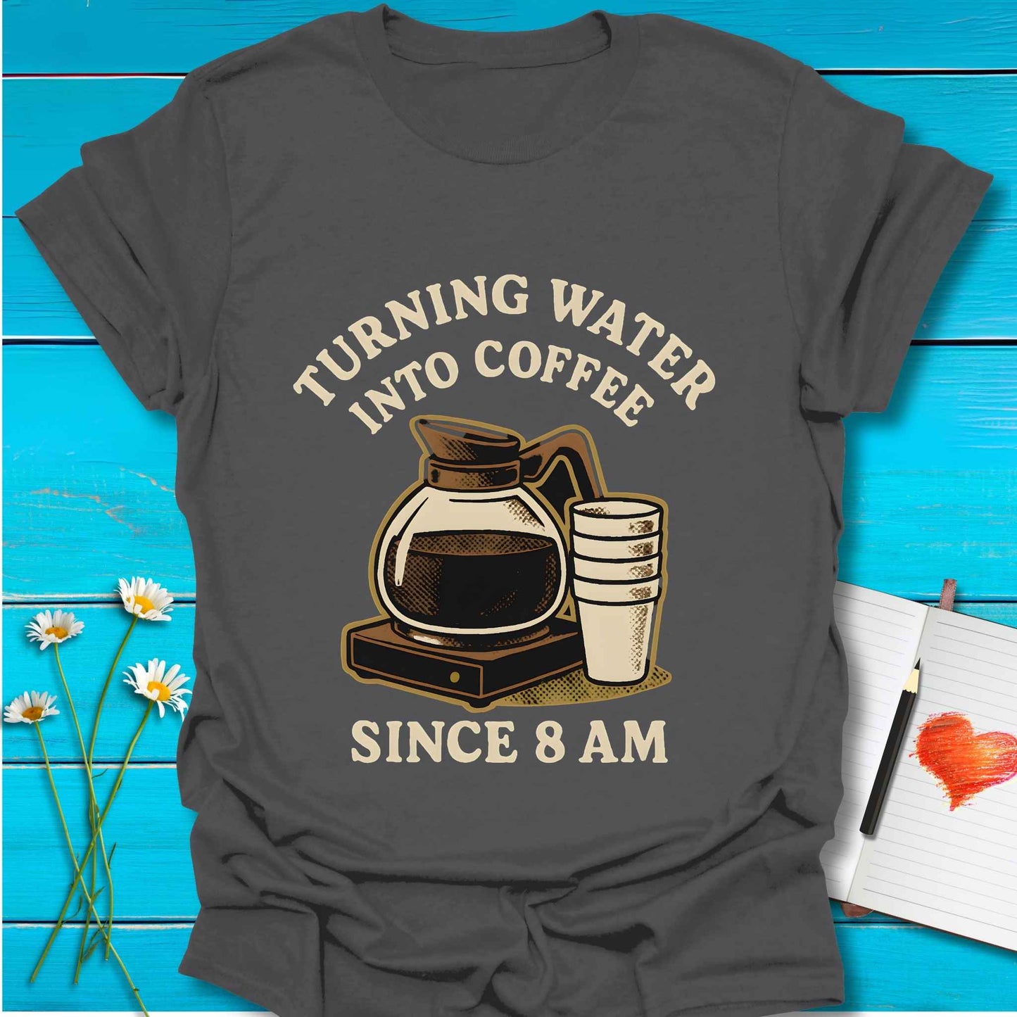 T-Shirt Charcoal / S Water into Coffee T-Shirt Echo Kindness Printify