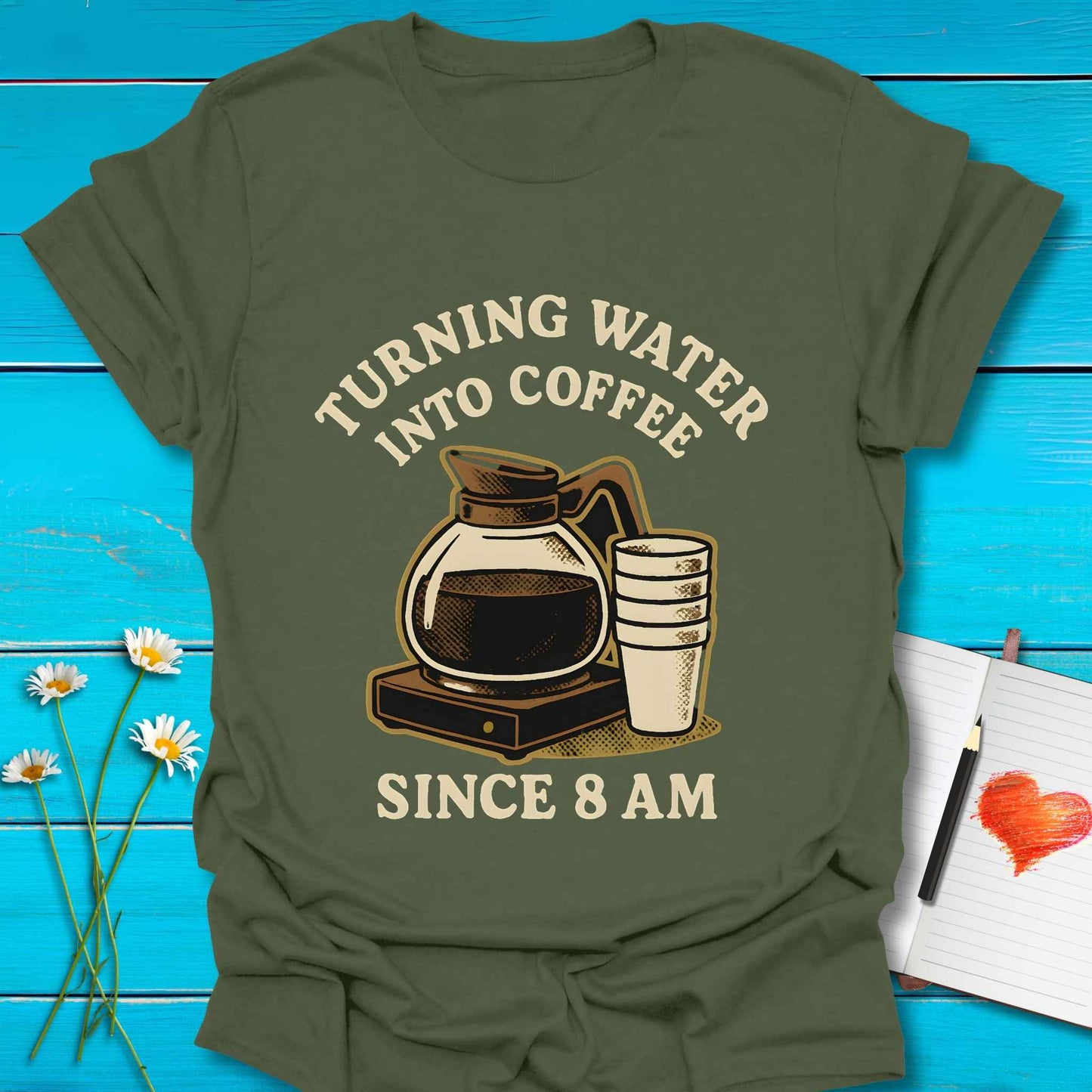 T-Shirt Military Green / S Water into Coffee T-Shirt Echo Kindness Printify