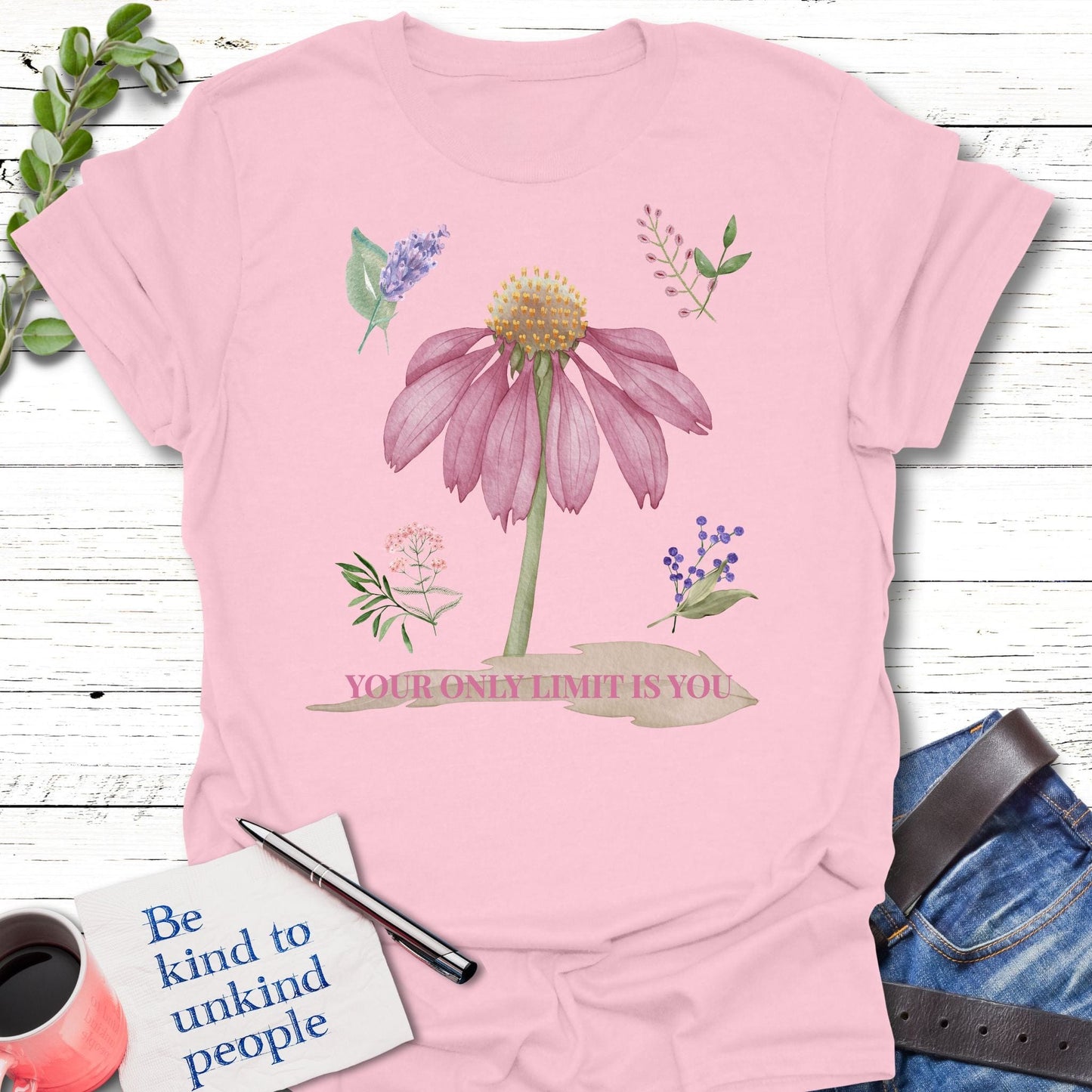 T-Shirt Light Pink / S Your Only Limit T-Shirt Echo Kindness Printify