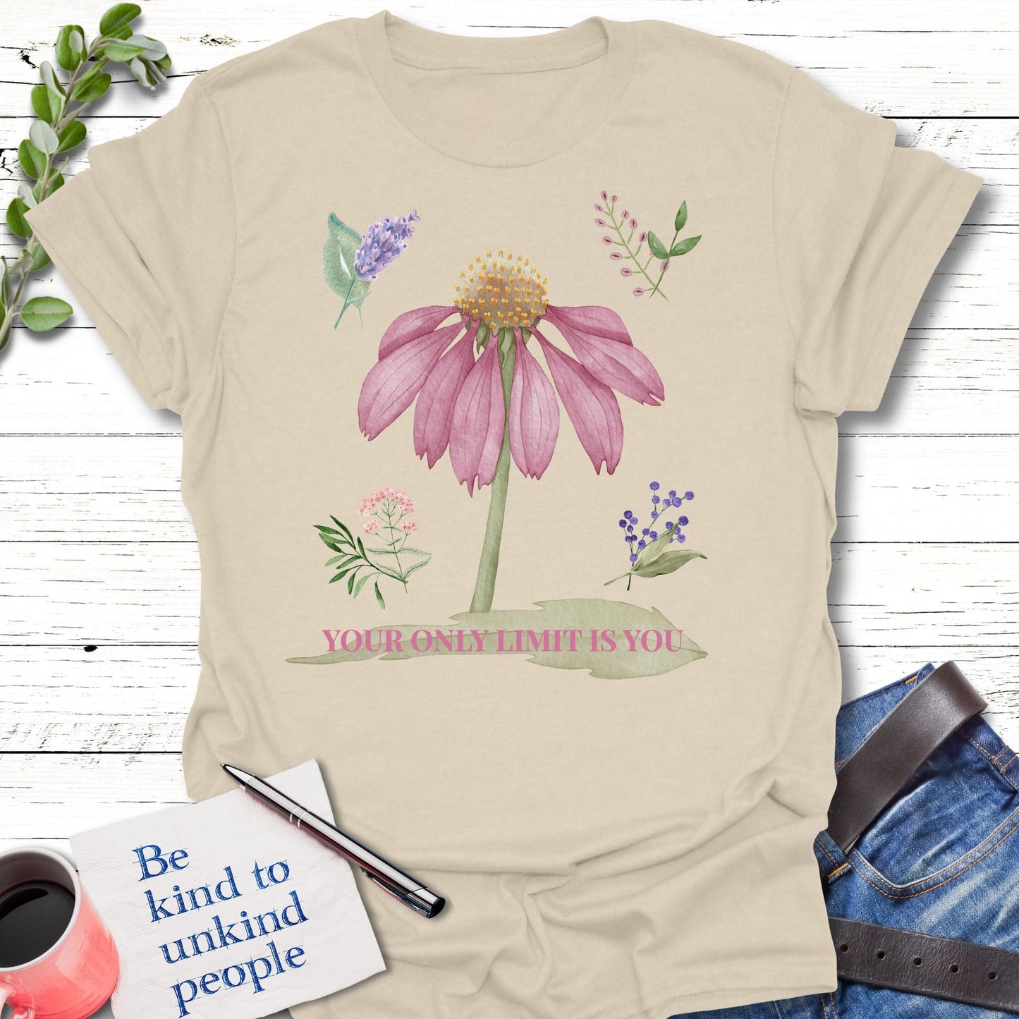 T-Shirt Natural / S Your Only Limit T-Shirt Echo Kindness Printify