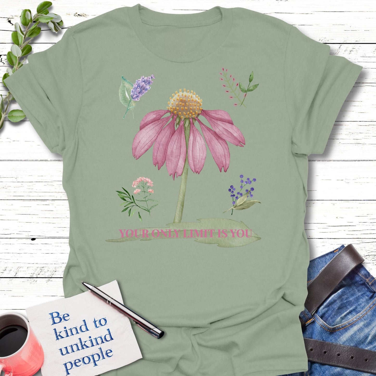 T-Shirt Sage / S Your Only Limit T-Shirt Echo Kindness Printify